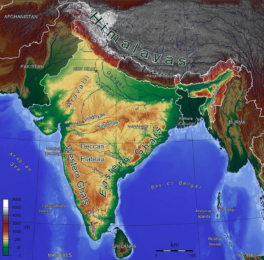 Topographic map of India